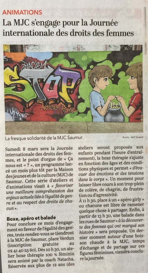 Article du courrier de l'Ouest du 10 mars 2025 sur Natacha Boxe Thérapie