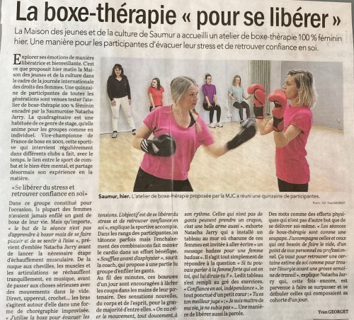 Article du courrier de l'Ouest du 5 mars 2025 sur Natacha Boxe Thérapie